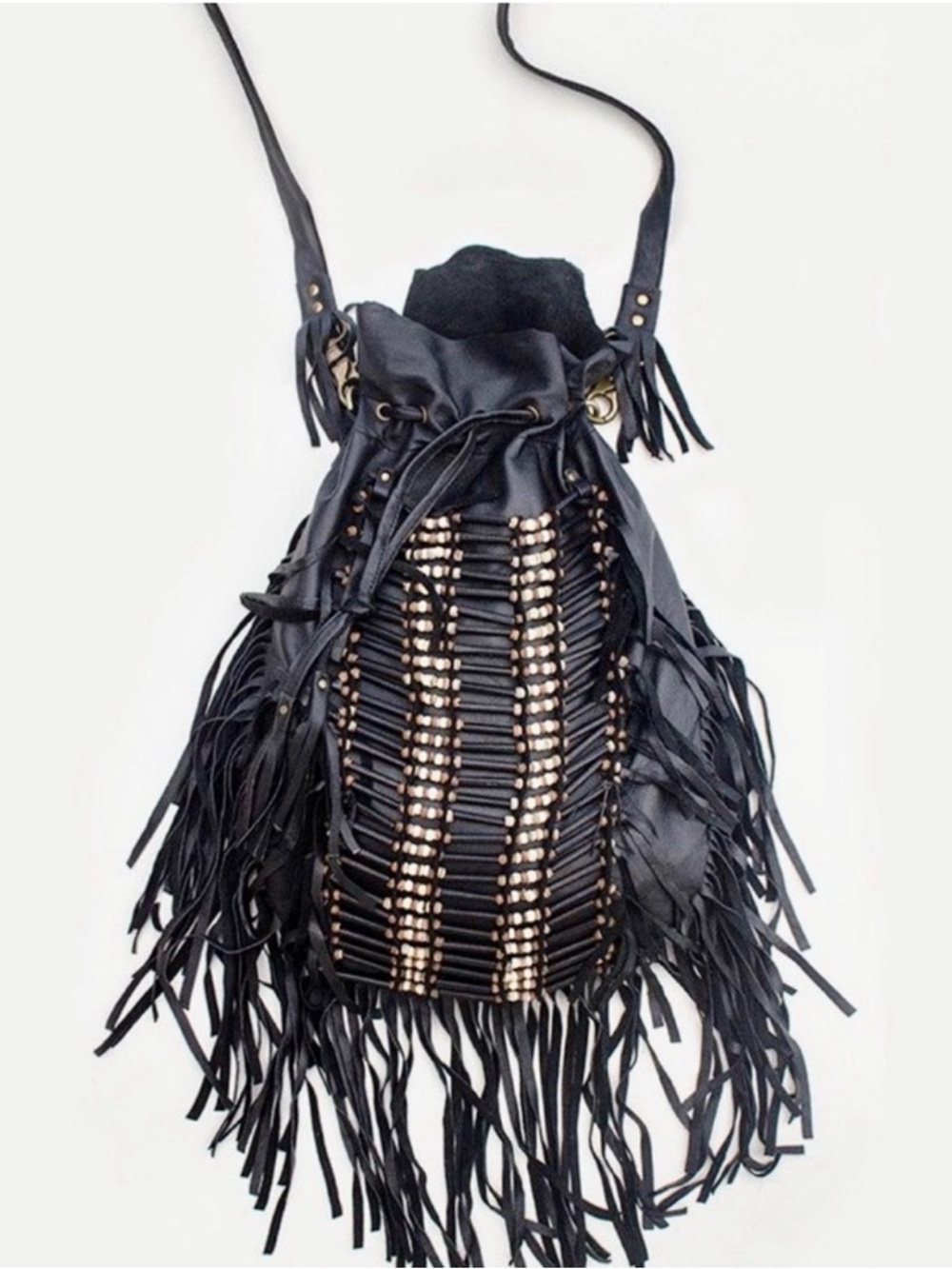Spell Fringe Crossbody Bag in Black and White